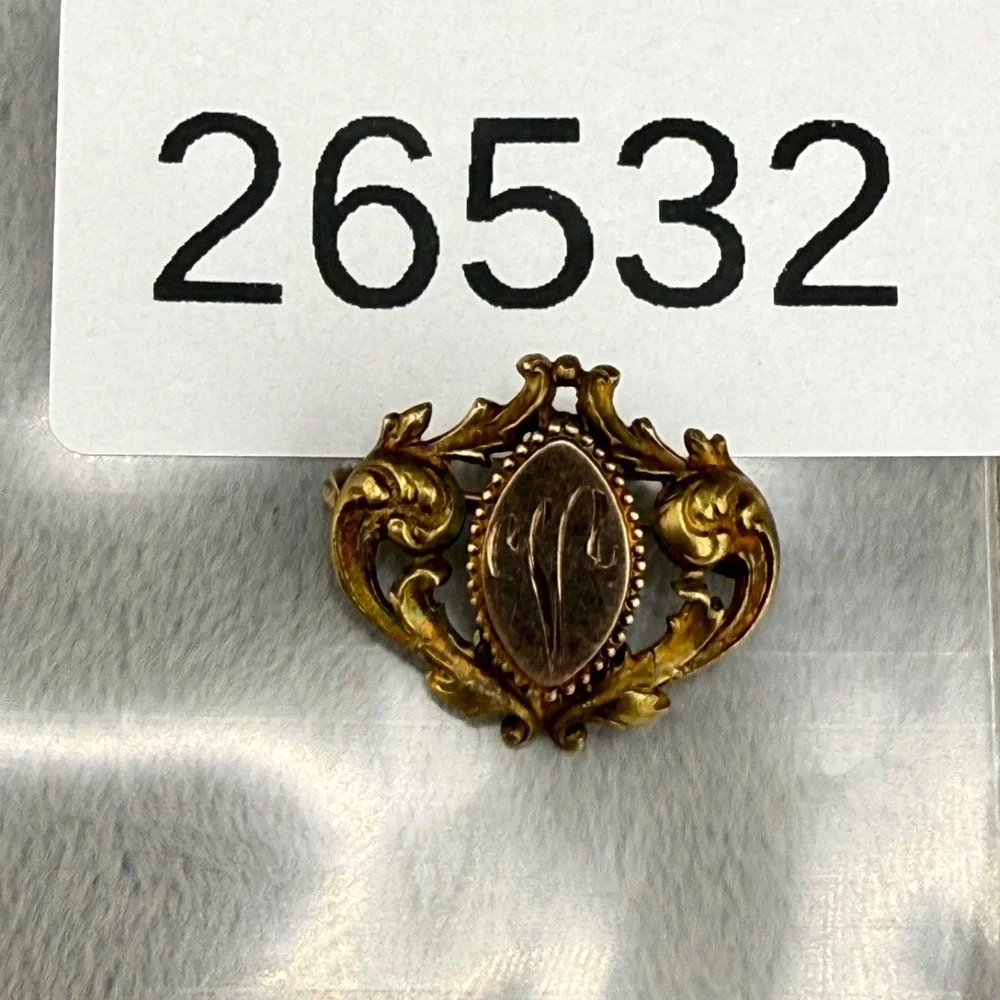 Vintage Gold Filled Watch Fob Brooch Engraved ‎ Monogram 